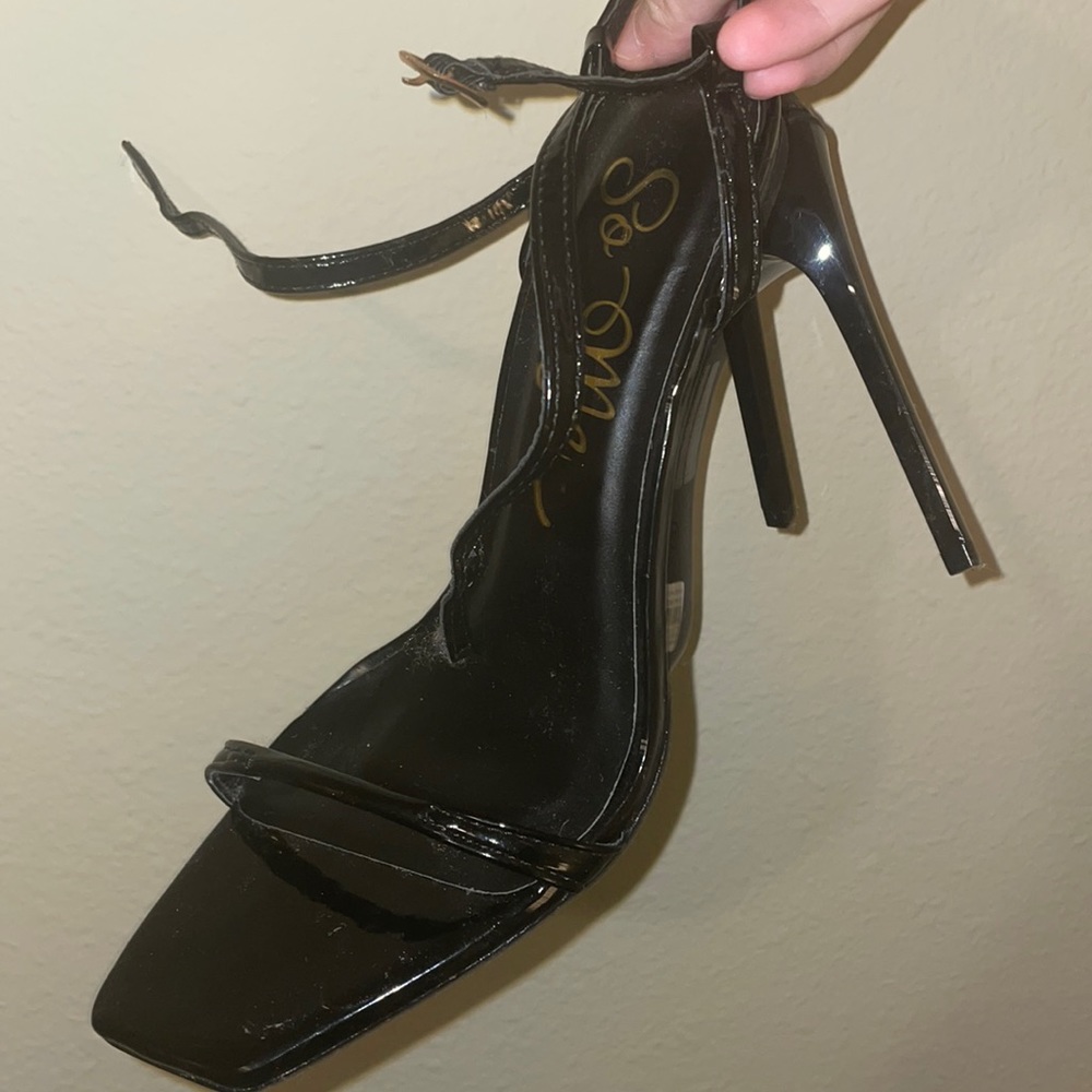 Black square toe heels